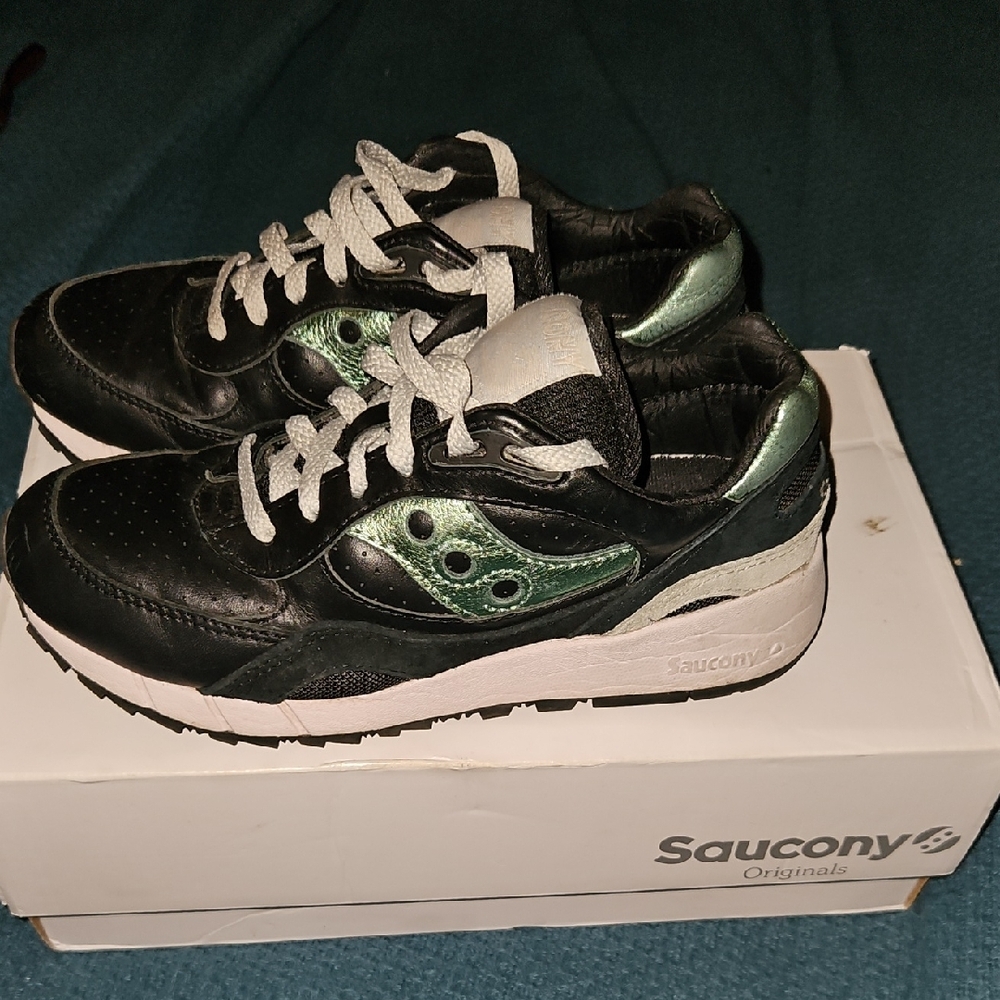Saucony All Leather Black Teal And Grey Athletic Shoes - Picture 5 of 6